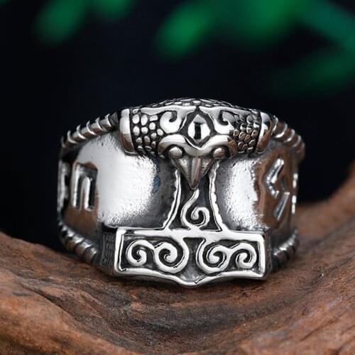 Viking Men Entwined Ravens Ring Norse Mythology Silver Color Odin Crow Stainless Steel Rings Nordic Amulet Jewelry OSR915