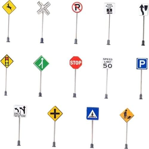 Pack of 14 1/87 HO Scale Traffic Signs Road Scene Decoration Accessory