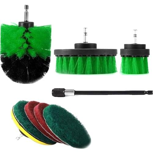 9Pcs Drill Brush Attachment Kit Power Scrubber Drill Brushes with 6 Inch Long Reach Extension Car Bathroom Cleaning