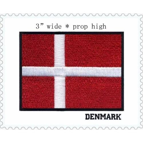 3" wide 100% high quanlity Embroidery flag patch of DENMARK felt rectangle