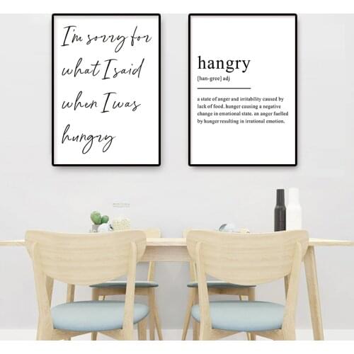 Kitchen Dining Room Wall Art Prints Decorative Pictures Nordic Black and White Posters Hangry Quotes Wall Art Canvas Paintings