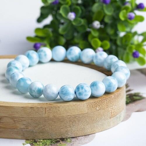 Natural Larimar Stone Stretch Round Beads Crystal Bracelet 7-11mm