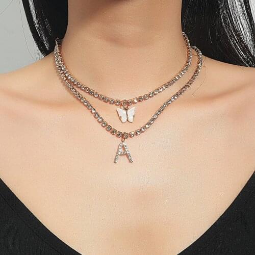 HaHaGirl Fashion Crystal Letter Pendant Necklace For Women Bling Rhinestone Choker Necklaces Exquisite Luxury Jewelry Gifts