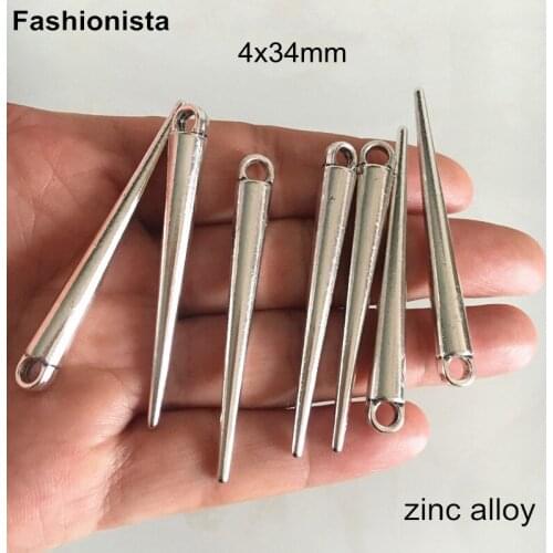 20 pcs -4*34mm Long Cone Charms,Antique Zinc Alloy Heavy Metal Cone Drop,Sharp Needle Charms For Earrings Necklace DIY