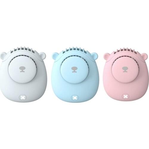 Portable Cute Bear Hanging Fan USB Personal Mini Fan Necklace 3 Speed Mute Air Cooler For Outdoor Office Travel