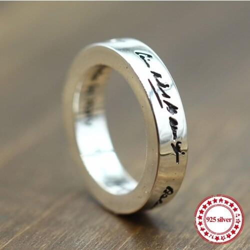 S925 sterling silver ring personalized classic fashion couple style letters around the simple retro hipster jewelry