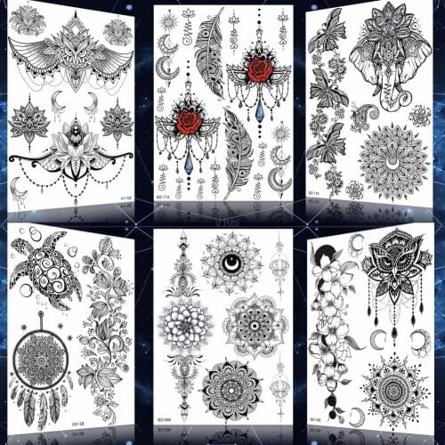 Sexy Pendants Jewelry Feather Flora Tattoo Temporary Body Arm Art Tattoos Mandala Henna Chains Stickers For Women Girl Wedding