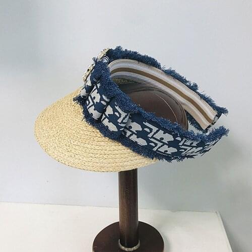 Womens Summer Hat Empty Top Sun Protection Cap Female Pearl Little Bee Wide Fringe Cowboy Decoration Beach Raffia Straw Hat
