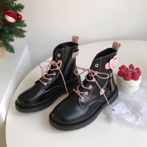Cute girl Martin boots love womens shoes round head thick-bottom jk uniform boots Lolita Japanese short boots cosplay loli