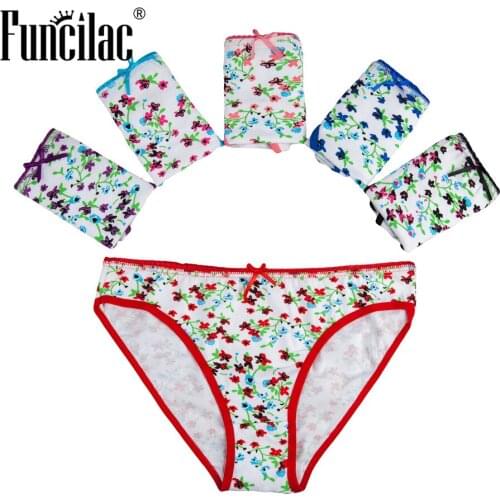 FUNCILAC Underwear Womens Sexy Briefs Cotton Print Seamless Panties Sexy Lingeries Thongs and G-strings Intimates 5 Pieces/Lot