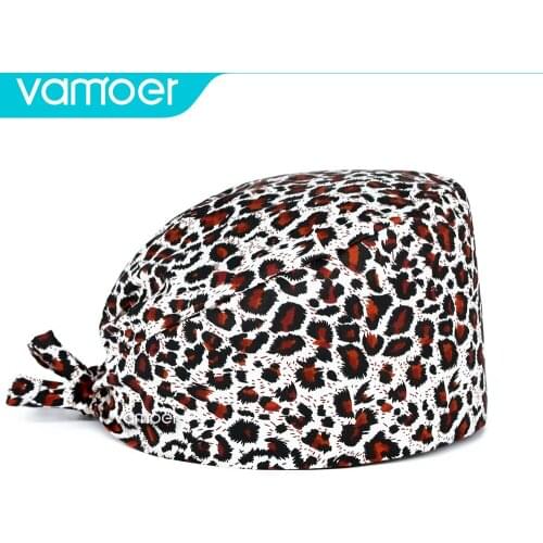 Vamoer Clinic hat Leopard Print Unisex Cartoon Adjustable Scrub Hat Beauty Salon Doctor Nursing Surgical Cap Lab Nurse Hat Women