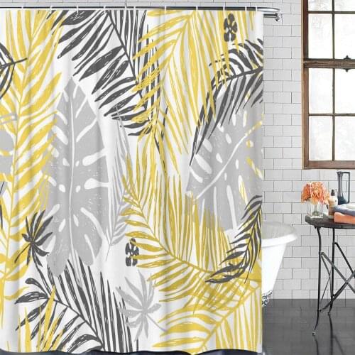 Palm Leaf Yellow Gray Leaves Golden Banana Leaf Plant Tropical Plant Shower Curtain Waterproof Curtains Polyester Bath Curtain