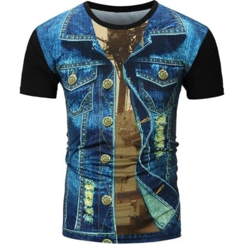 Funny blue denim T shirt Men Skeleton tshirt Punk Rock Tshirt leather jacket T-shirts 3d Print T-shirt Vintage Men Clothing