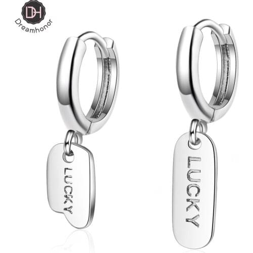Dreamhonor European American Geometric Round Letter Lucky 925 Sterling Silver Asymmetry Clip Earrings Ear Jewelry