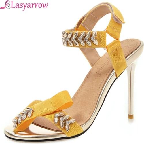Lasyarrow 2019 new thin high heels shoes woman crystal elegant party wedding shoes lady summer sexy women sandals size 46 J768