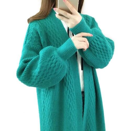 Women Autumn Winter Long Sleeve Open Front Cardigan Mid-length Warm Knit Coat