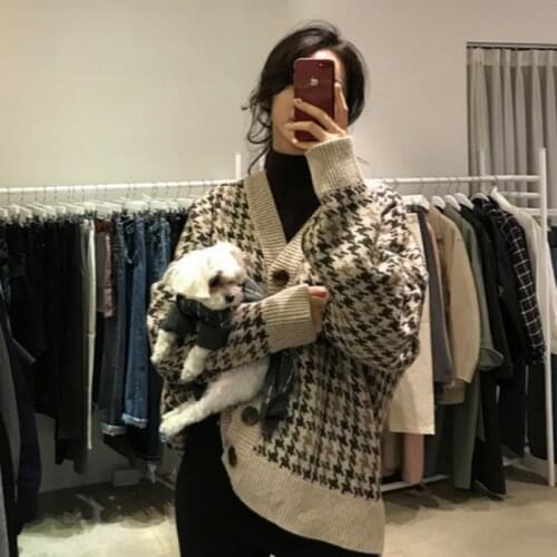 Women Winter Sweater Coat with Buttons Knitted Plaid Cardigans Tops V-neck Plus Size Thick Pull Femme Hiver Sueter Mujer