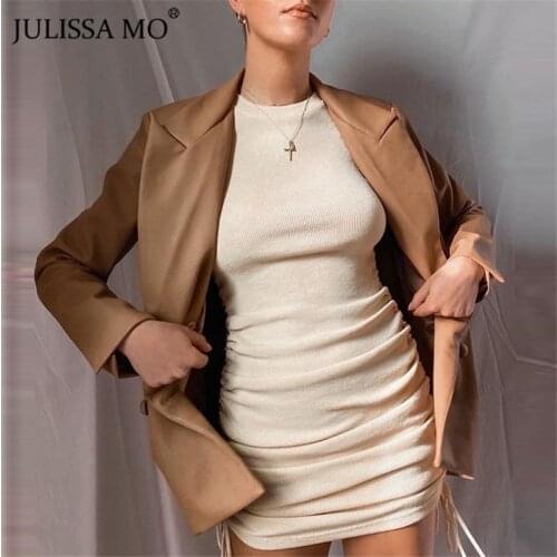 JULISSA MO Knitted O Neck Summer Dress Women Sexy Drawstring Ruched Bodycon Dresses 2020 Black Streetwear Short Party Vestidos