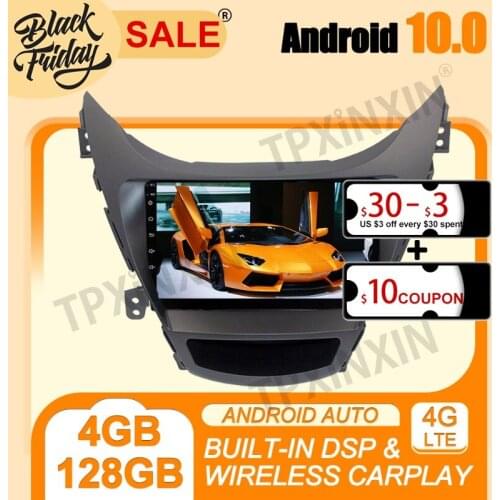 4G+128G PX6 Android 10 Carplay For Hyundai Elantra 2011-2013 Multimedia Player Auto Radio Tape Recorder GPS Navigation Head Unit