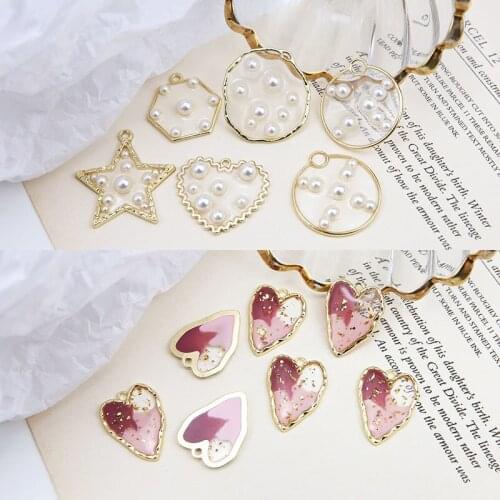 4p New Design hot-sales Alloy heart-shaped Star Hexagonal Pendant Pearl Earrings For Women Girl Material Diy Jewelry Accessories