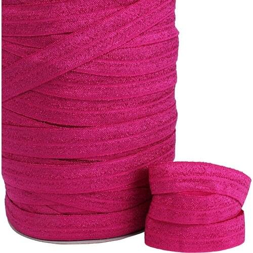 50 yards/lot) Wholesale price hot pink glitter thread metallic fold over elastic for hairbands