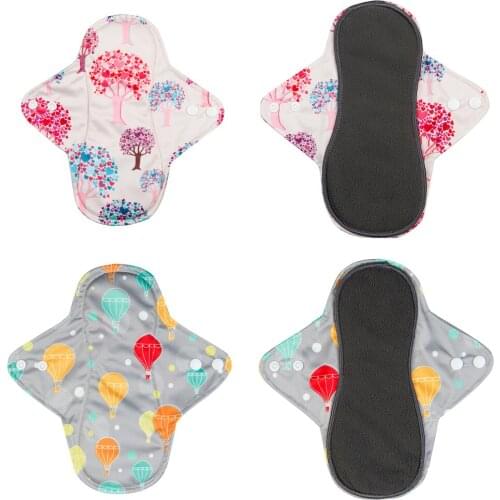6pcs a Lot) Ladies Washable Menstrual Pads Reusable Bamboo Charcoal Sanitary Napkin Day and Night Use Soft Colors Designs