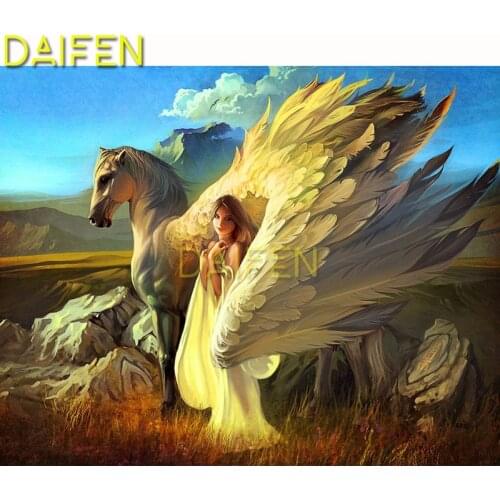 Full Round Diamond painting Cross stitch 5D DIY Diamond embroidery Full Square Diamond mosaic girl angle horse unicorn wing