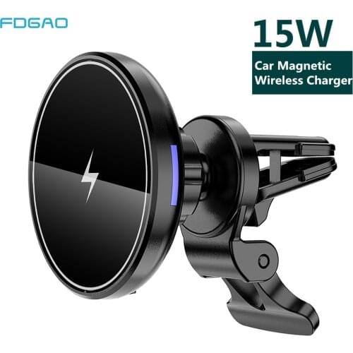 FDGAO Quick Wireless Car Charger Magnetic 15W Induction Fast Charging Mount Air Vent Car Phone Holder for iPhone 12 Pro Max Mini