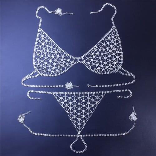 Bling Star Crystal Bralette Underwear Sexy Body Jewelry For Women Iced Out Rhinestone Lingerie Bra And Thong Set Jewelry