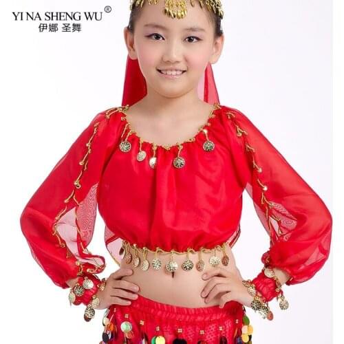 Child Oriental Belly Dance Costumes Top Competition Kids Outfits Girls Indian Short/Long Sleeves Top Bellydance Accessories Top