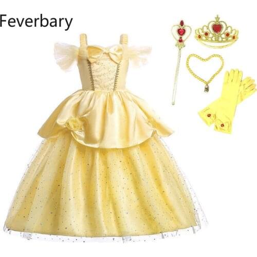 Feverbary Children Belle Princess Costume Birthday Christmas Carnival Party Dress Up Beauty and The Beast Clothing