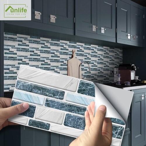 Funlife® 20X10cm Blue & White Marble Wall Sticker Decorative Removable Tile Stickers for Floor Bathroom Kitchen Backsplash Wall