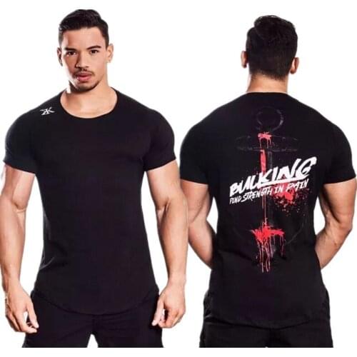 Men Short sleeve Cotton new T-shirt Man Casual Fashion Print t shirt Gyms Fitness Workout O-Neck Tee Tops Male Summer Clothing