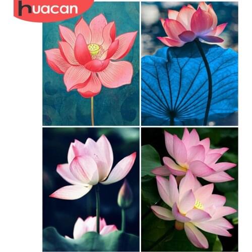 HUACAN Paint By Number Lotus Kits Handpainted DIY Picture By Number Flower Home Decoration Drawing On Canvas Gift