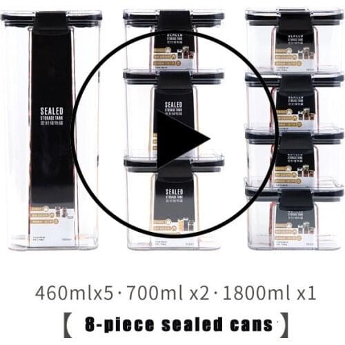8 piece set Food Storage Container Plastic Kitchen Refrigerator Noodle Box Multigrain Storage Tank Transparent Sealed Cans