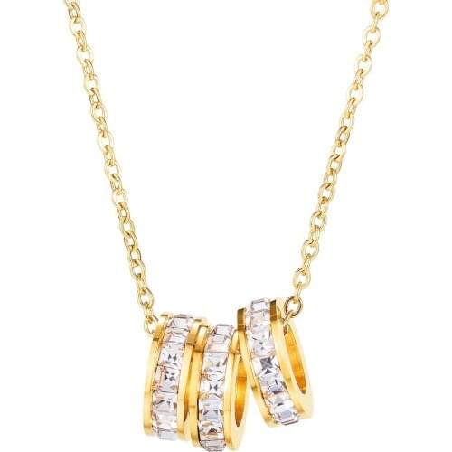 New Arrival Fashion Zircon Three Circles Pendant Necklace Titanium Steel Jewelry Woman Birthday Gift Not Fade Drop Shipping