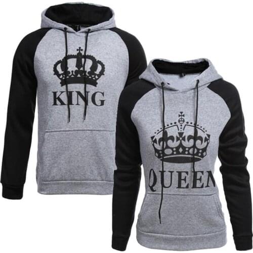 New Style Letter Printed Hooded Long Sleeve Lovers Fashion KING QUEEN Women Sweatshirt Casual Fashion