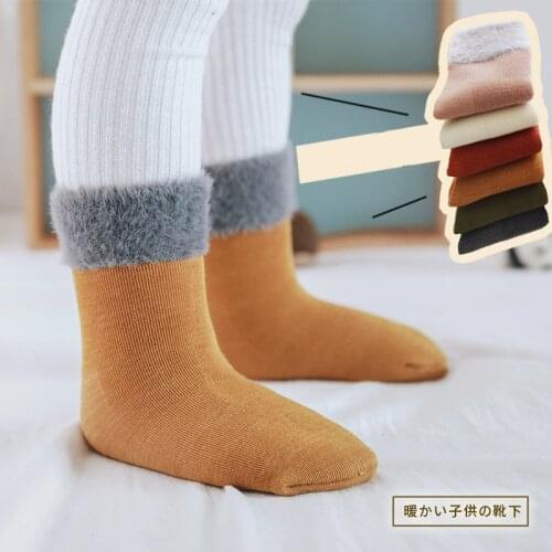 1 to 7 Years Autumn Winter Thicken Warm Snow Socks Patchwork Lamb Wool Mink Down Childrens Socks For Boys Girls Students