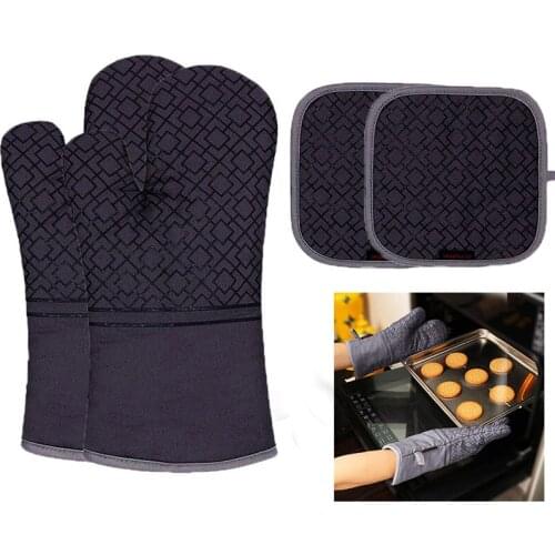 Microwave BBQ Glove Potholder Mitten Heat Resistant Non-slip Oven Baking Gloves Mitts Mat Mitten Kitchen Potholders Accessories