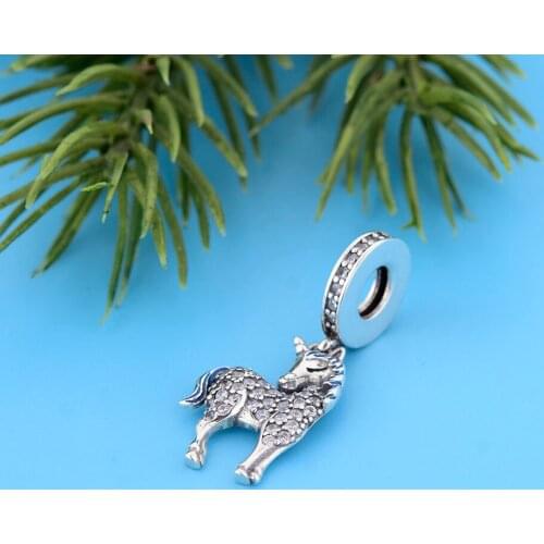 Fit Original Charm Bracelet 925 Sterling Silver Lucky Zircon Purple Hair Unicorn Licorne Bead For Making Women Berloque 2021 New
