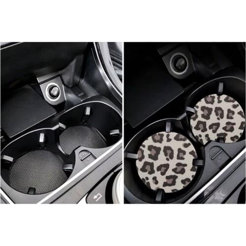 Car Coasters Anti Slip Drinks Absorbent Tiger Leopard Print Sunflower Patterns Automotive Cup Holder Mat