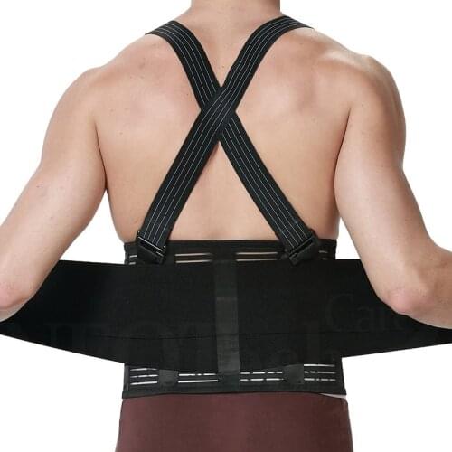 Back Brace with Suspenders for Men - Adjustable - Removable Shoulder Straps - Lumbar Support Belt - Lower Back Pain Work Gym