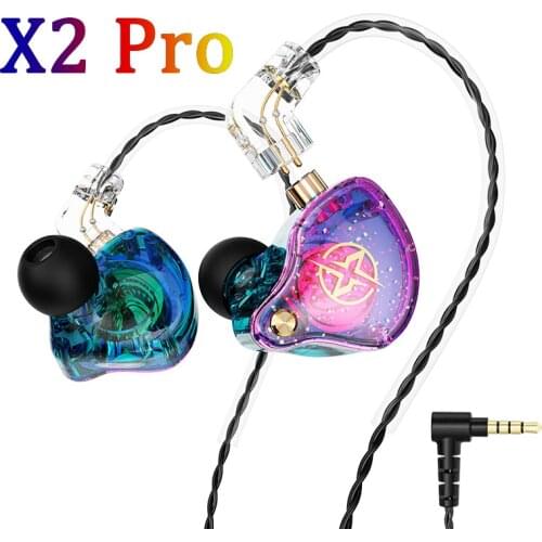 X2 Pro 3.5mm Detachable in-ear Wired Earphones Double Dynamic HiFi Headphone Bass Stereo Headset Noise Cancelling Sport Earbuds