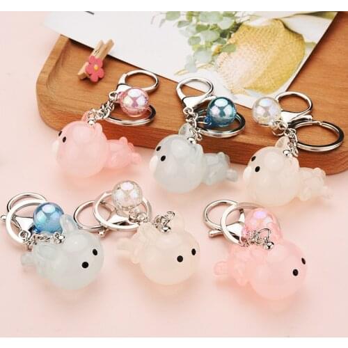 Cute Acrylic Flying Pig Keychain Cartoon Little Flying Rabbit Key Ring Accessories for Girl Women Kids Bag Key Pendant Gifts