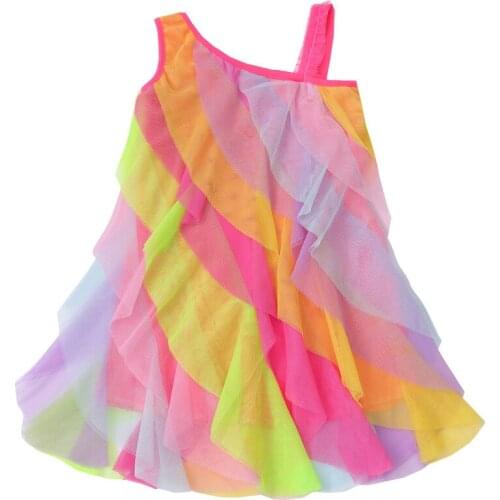 Girls Chiffon Rainbow Dress Summer New Girl Sleeveless Princess Dress Summer Baby Girl Clothes 4-10 12 Ages
