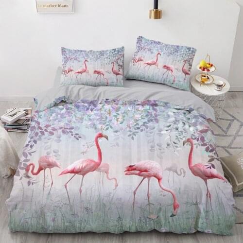 Simple Bedding Sets 3D Flamingo Duvet Quilt Cover Set Comforter Bed Linen Pillowcase King Queen Full Double 173x230cm Size