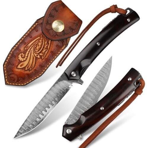 Multi-purpose pocket knife Damascus steel folding knife Multi-function self-defense cutting tool Camping hunting survival EDC