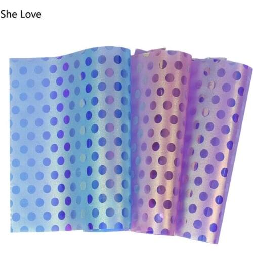 Chzimade 29x21cm Dot Printed Iridescence PVC Synthetic Leather Fabric For Diy Handmade Hair Bow Bags Shoes Crafts Materials