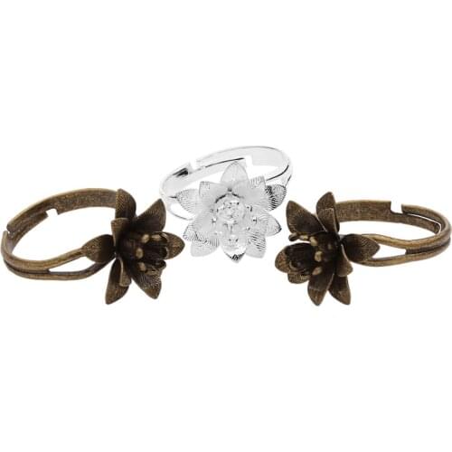 Vintage 10pcs Antique Bronze/Silver Tone Flower Ring Adjustable Copper Party Jewelry DIY Gift for Women
