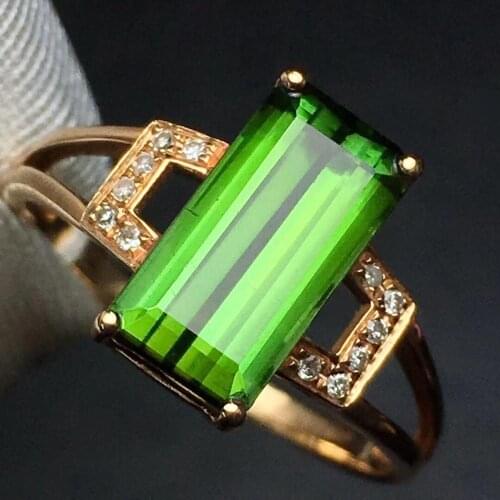 Fine Jewelry Real Pure 18 K Gold Jewelry 100% Natural Green Tourmaline Gemstones 3.1ct Diamonds Males Wedding Fine Mans Rings